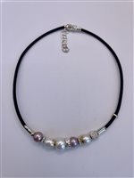 Collana Soma Gioielli Donna Girocollo in oro e cuoio in Pelle Perla MIS C2181PP GIR CU/AG/OG/PERLA